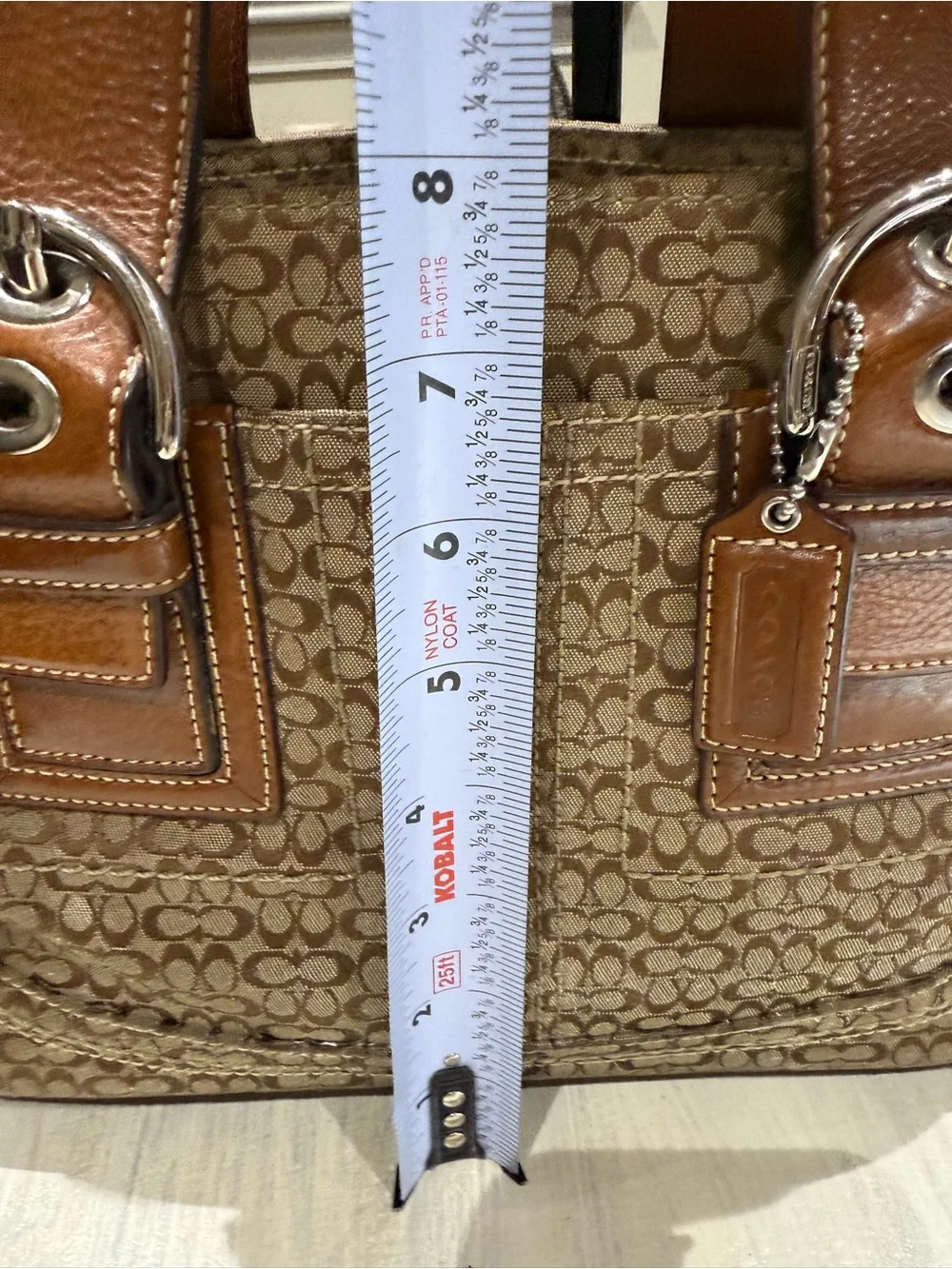 Coach SoHo Mini C Brown Signature Canvas Small Tote with Leather Trim
